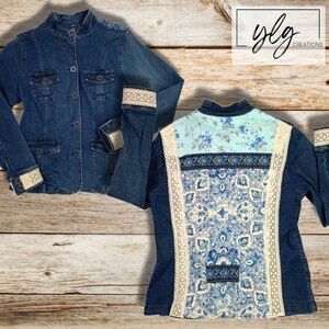 Feminine Boho Denim Jacket Country Girl Cottagecore Embellished Festival